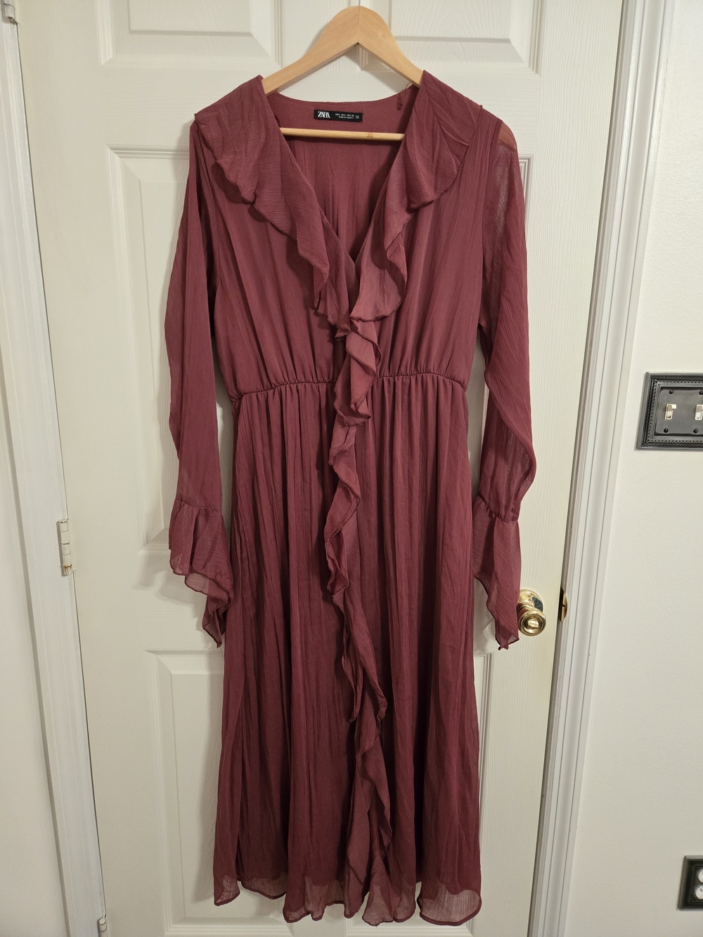 Zara Long Ruffle Midi Dress Dusty Rose Size Large